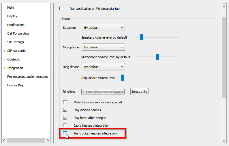 Plantronics headset integration