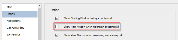 Prevent main window popping up on outgoing call