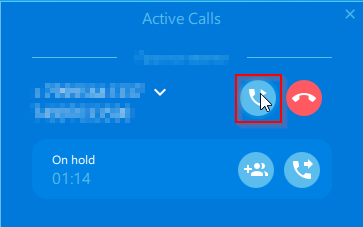 Unhold the call in Active Calls window