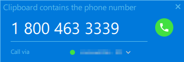 Clipboard contains the phone number pop-up